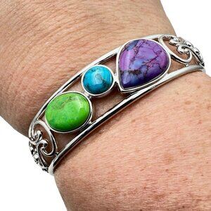 FD 925 Southwest Womens Bracelet Sterling Silver Turquoise Blue Green Purple
